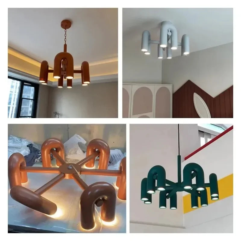 Retro Macaron U-Shape LED Pendant Chandelier