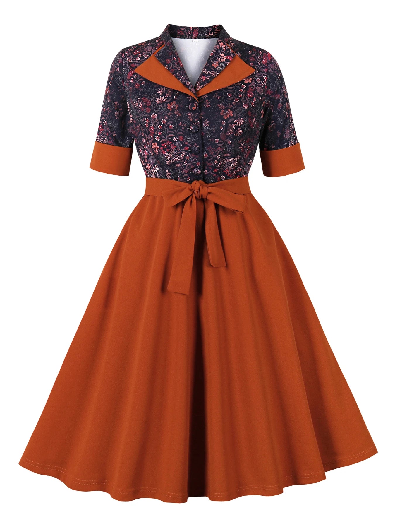 Floral Contrast Collar Fit & Flare Dress