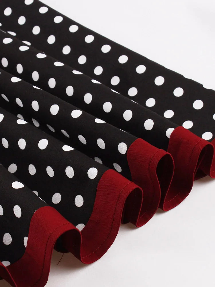 Polka Dot Short Sleeve Midi Dress with Waist Band