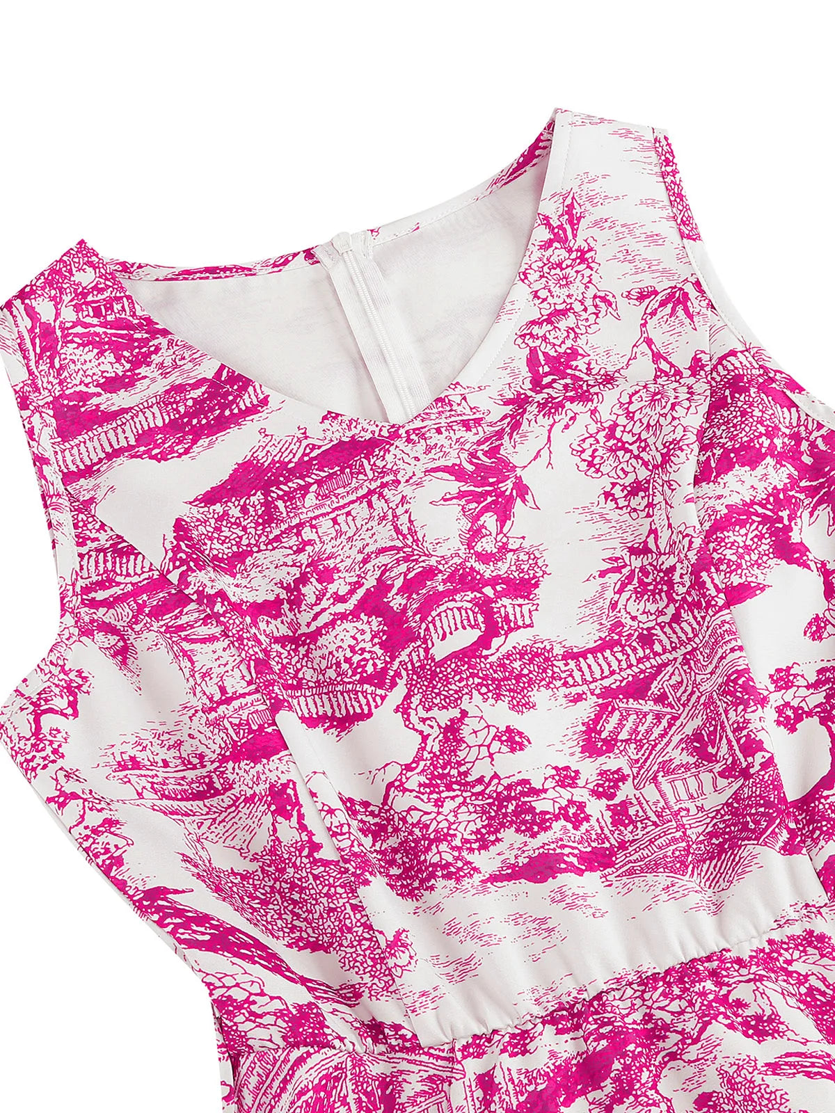 Scenic Print Belted Fit & Flare Dress
