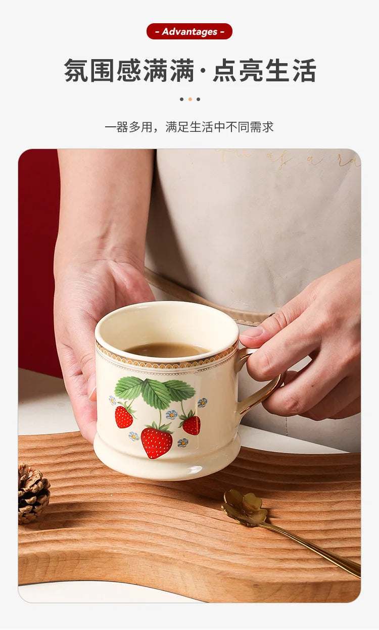 "Parisian Cafe" Hand-Painted Gold-Rimmed Strawberry Mug