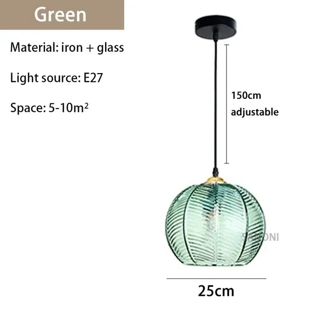 Mid-Century Botanical Dark Green Leaf Glass Pendant Lamp