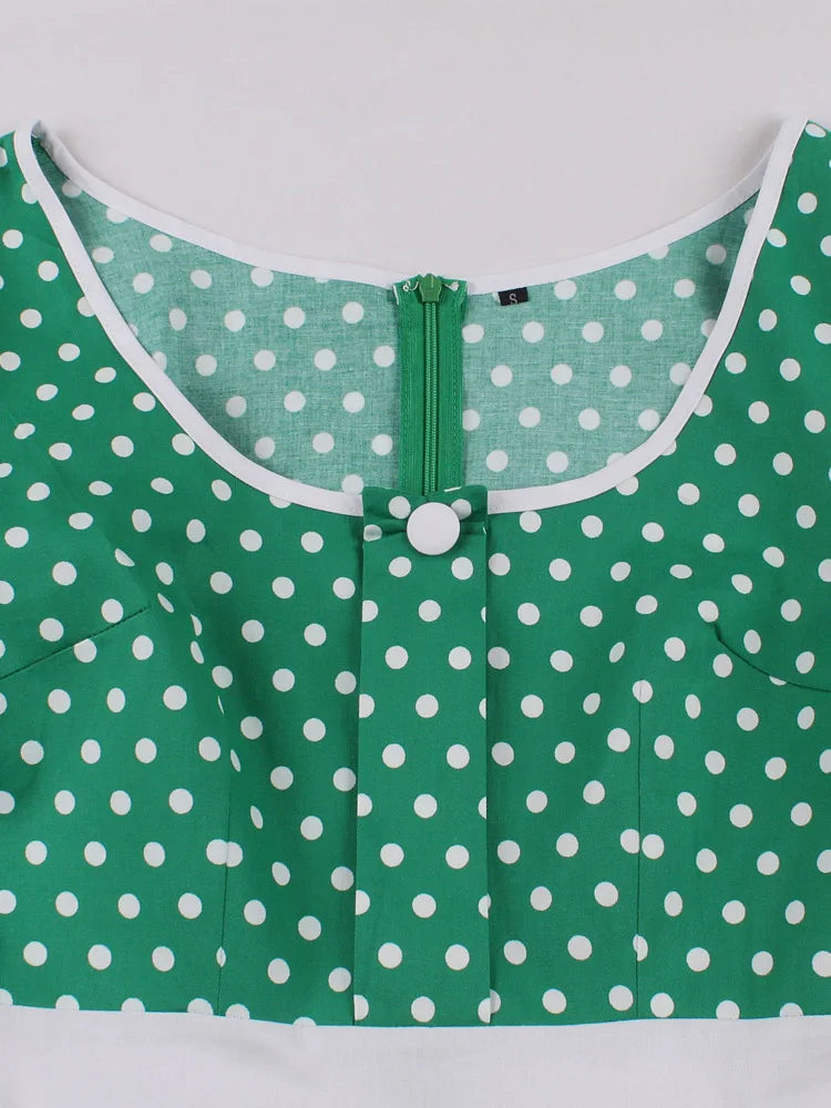 Polka Dot Short Sleeve Midi Dress with Waist Band
