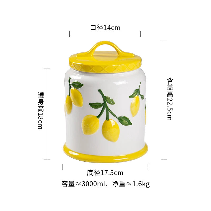 "Amalfi Coast" Embossed Lemon Ceramic Airtight Storage Canister