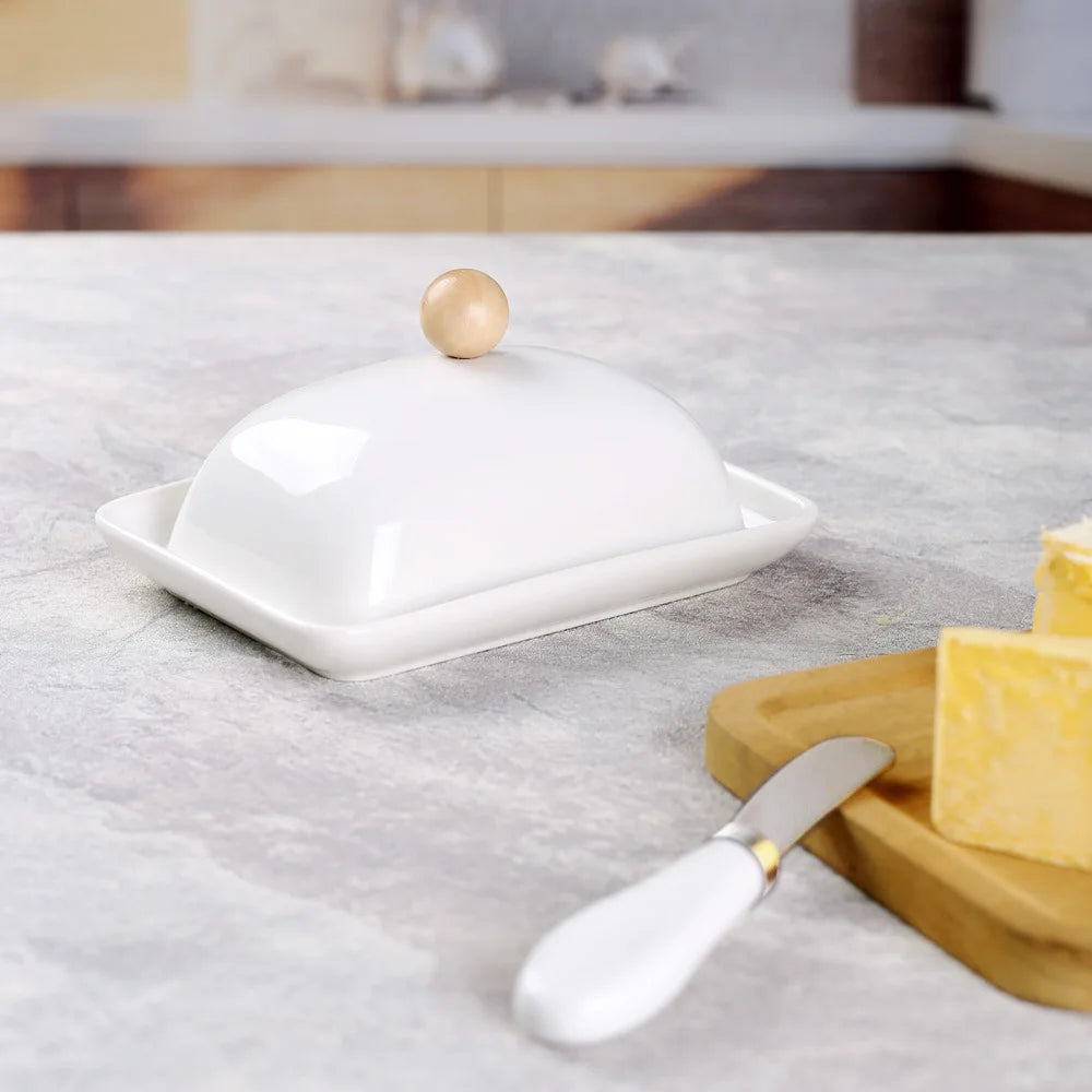 Country Kitchen Sealed Ceramic Butter Dish & Slicer Knife