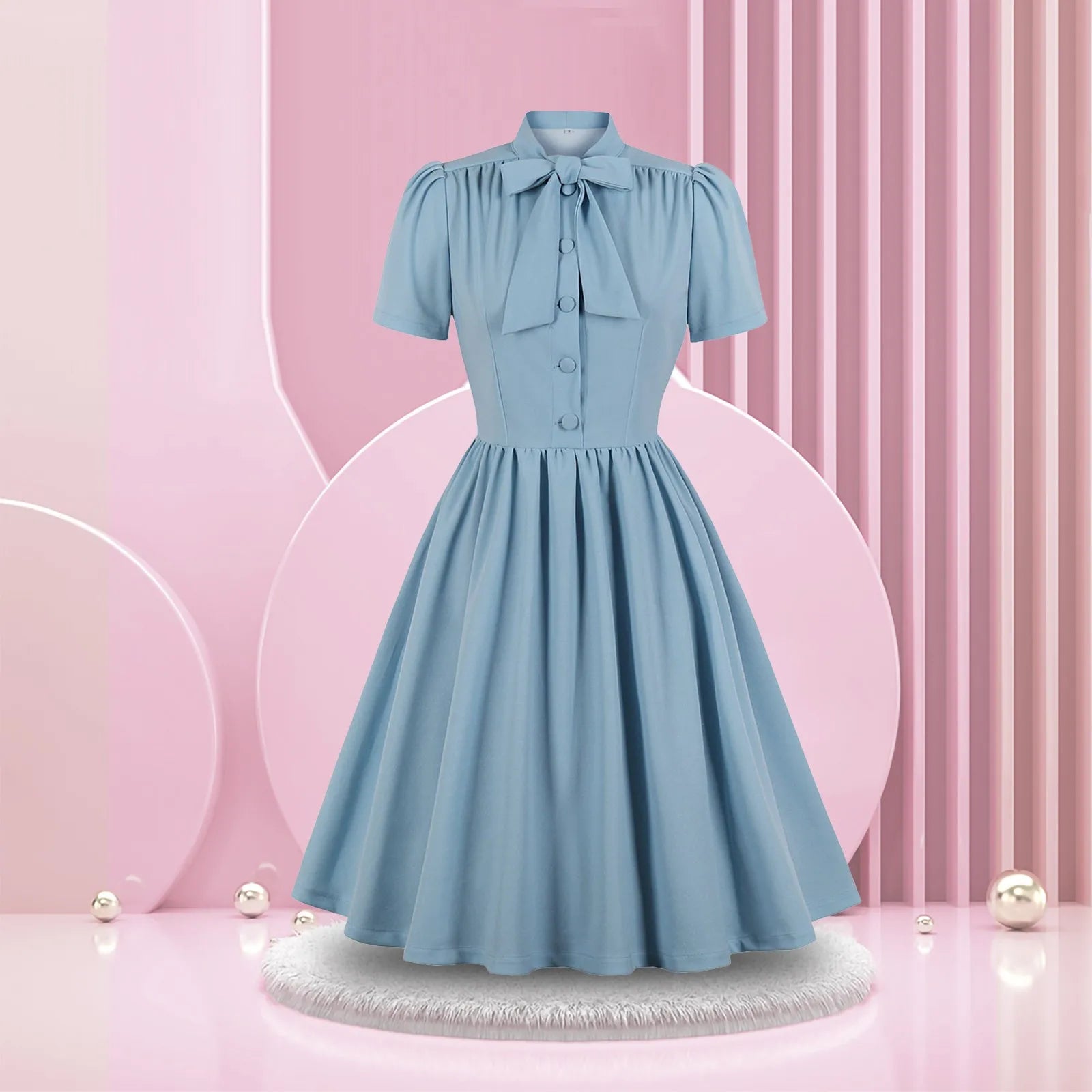 Short Sleeve Button Front Midi Dress with Neck Tie