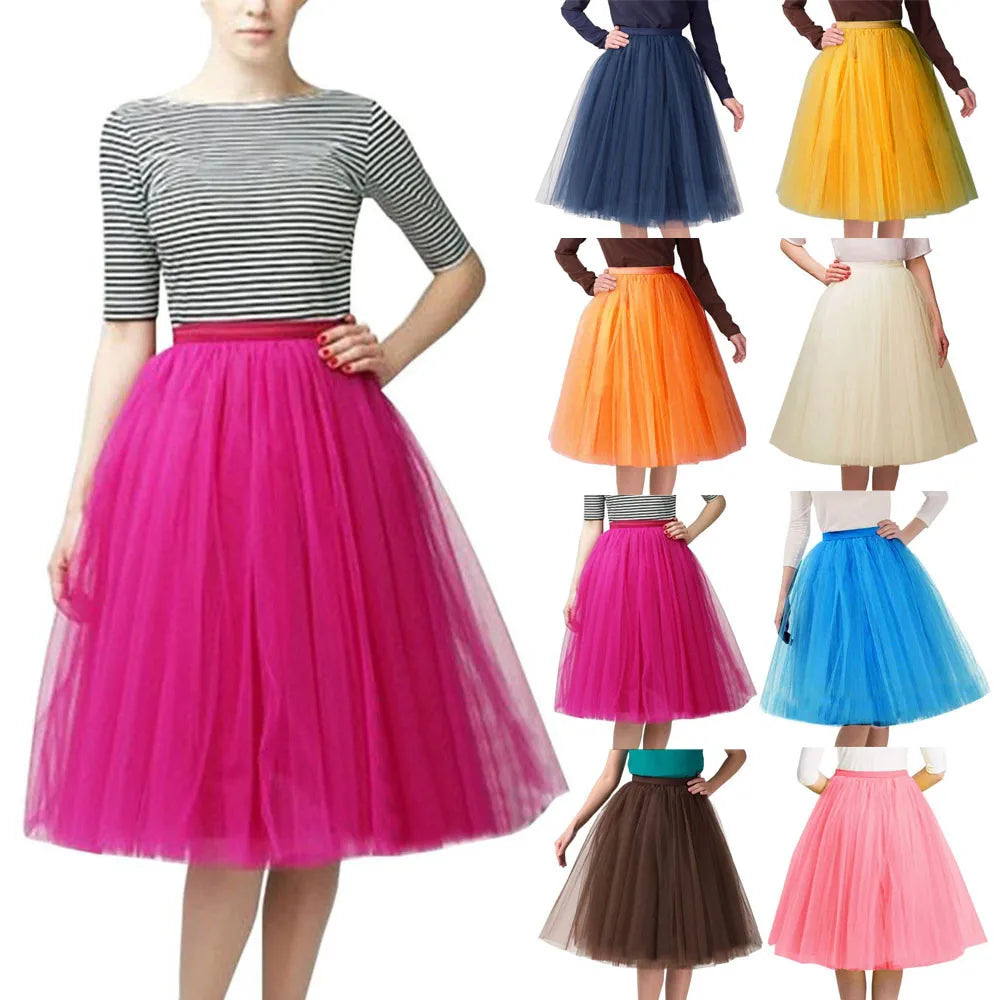 High Waist Tulle A Line Midi Skirt