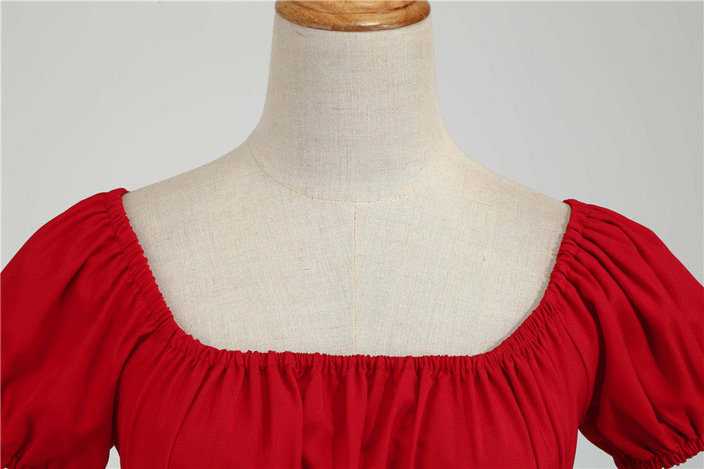 Puff Sleeve Square Neck Fit and Flare Midi Dress