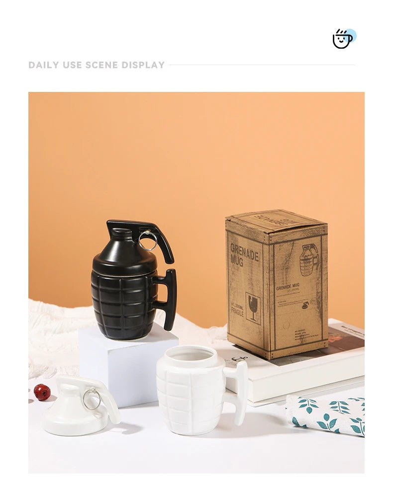 Retro Pop Art Ceramic Grenade Mug with Lid