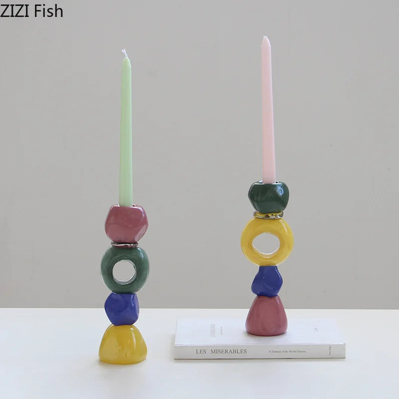 Classic Era Piled Stone Glass Candlestick Holder