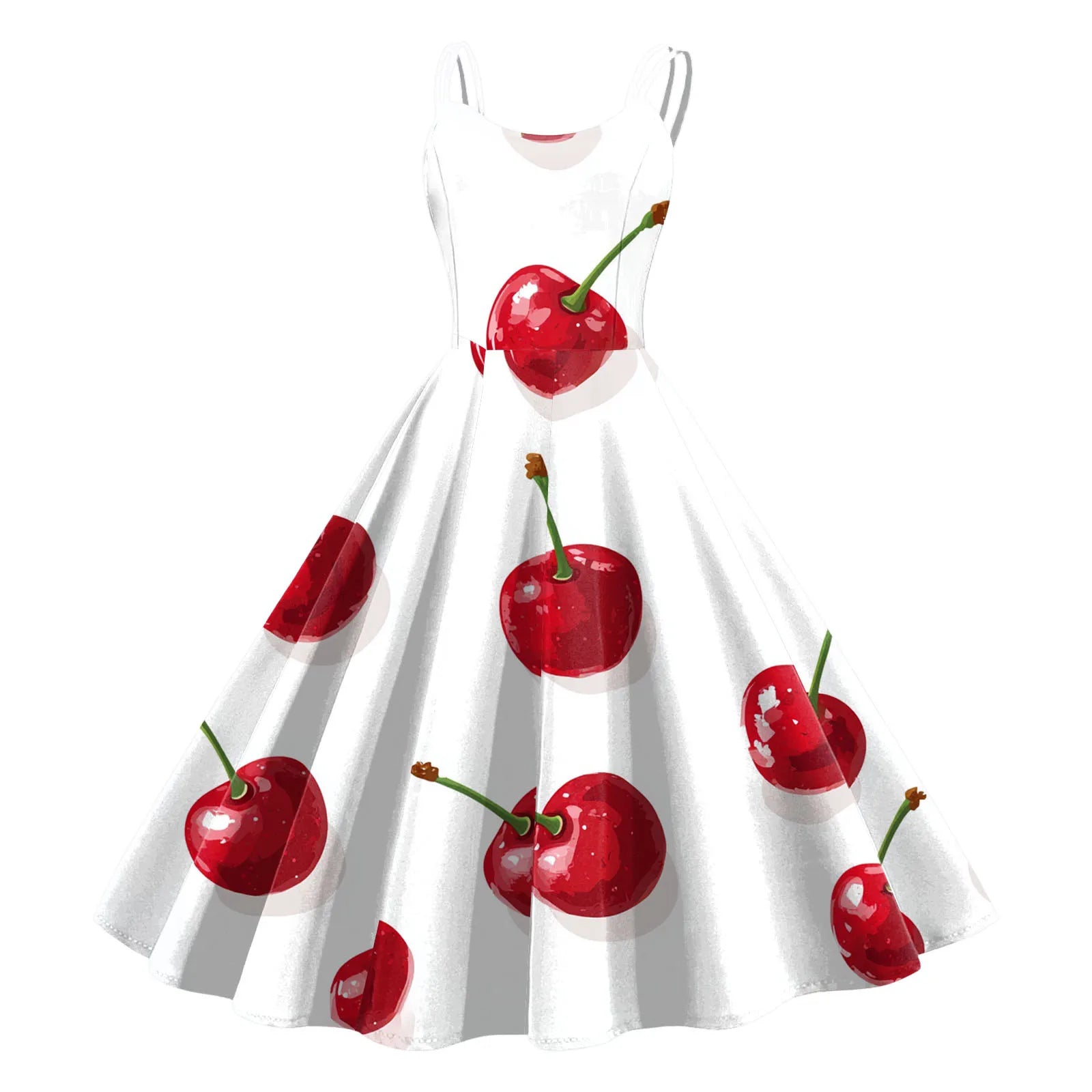 Sleeveless Fruit Print Fit and Flare Dress
