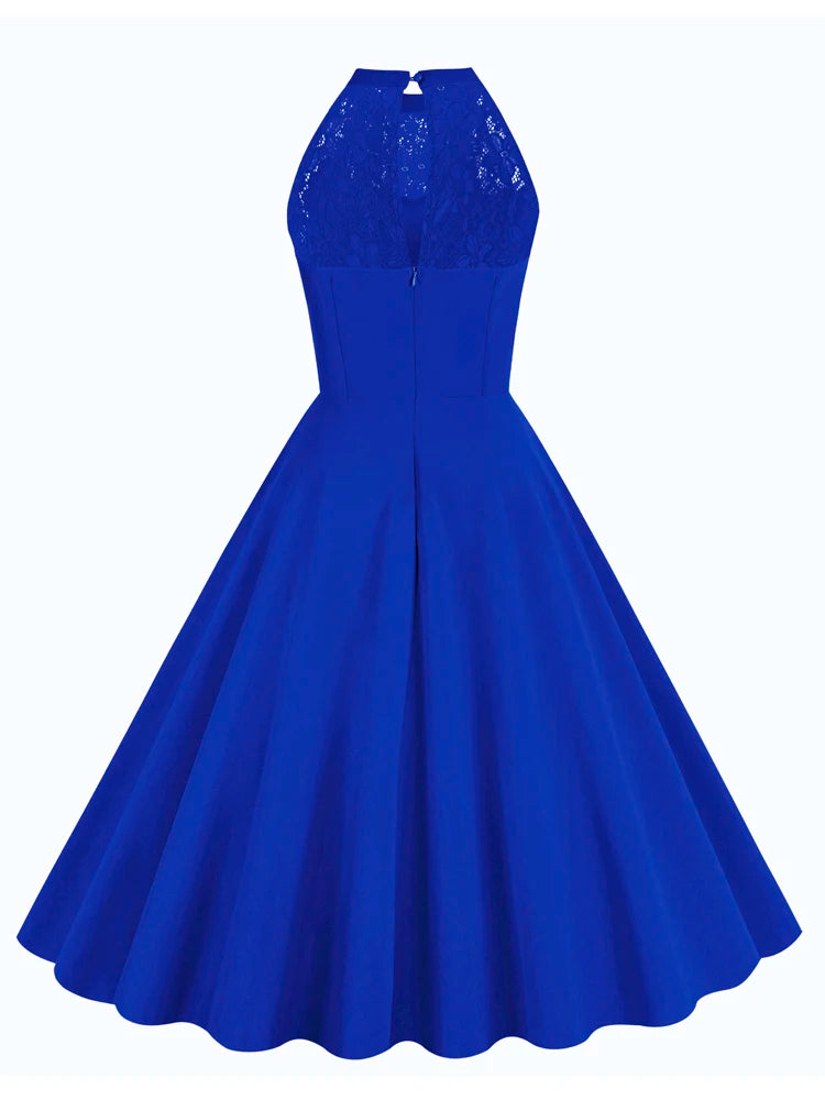Lace Yoke Halter Fit & Flare Dress