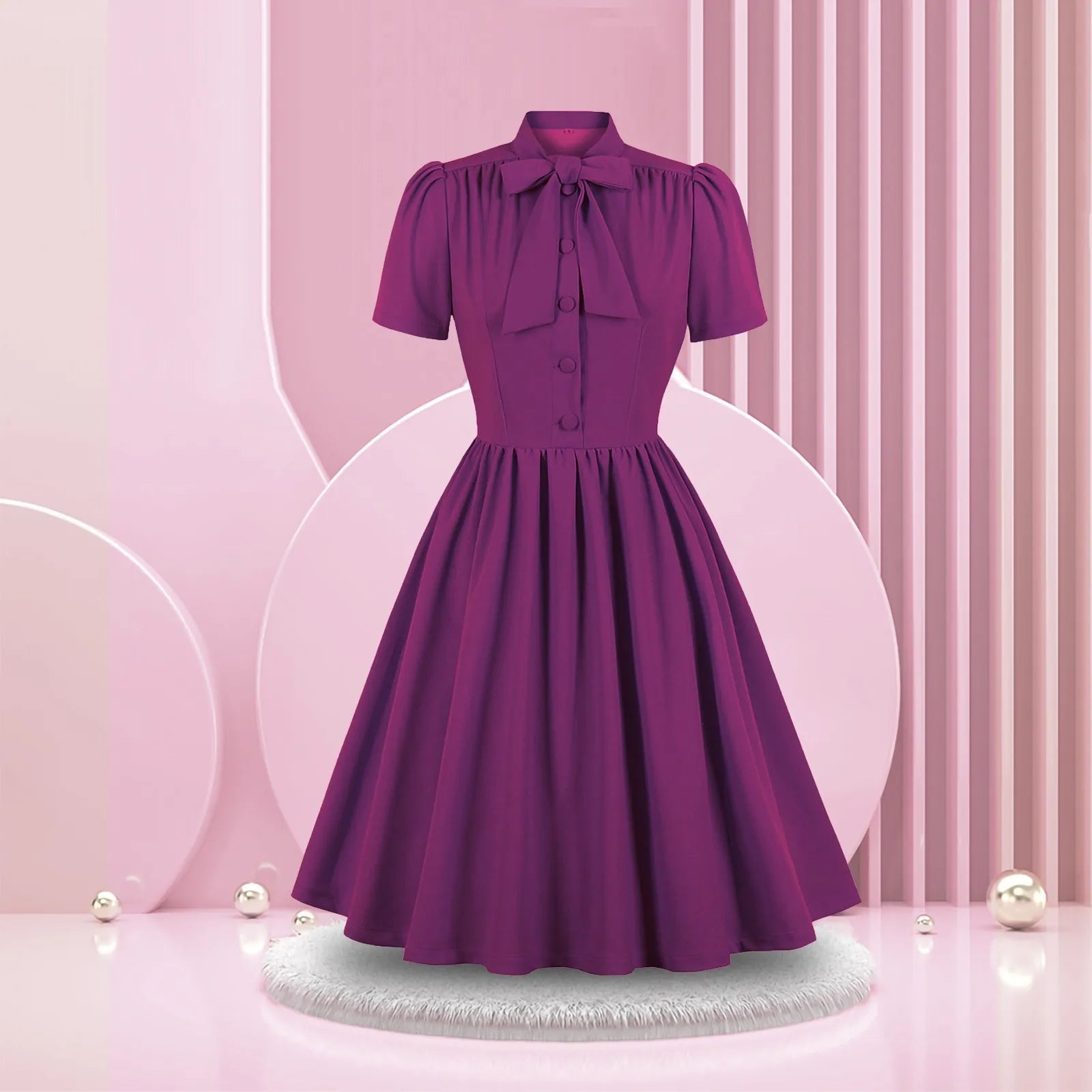 Short Sleeve Button Front Midi Dress with Neck Tie