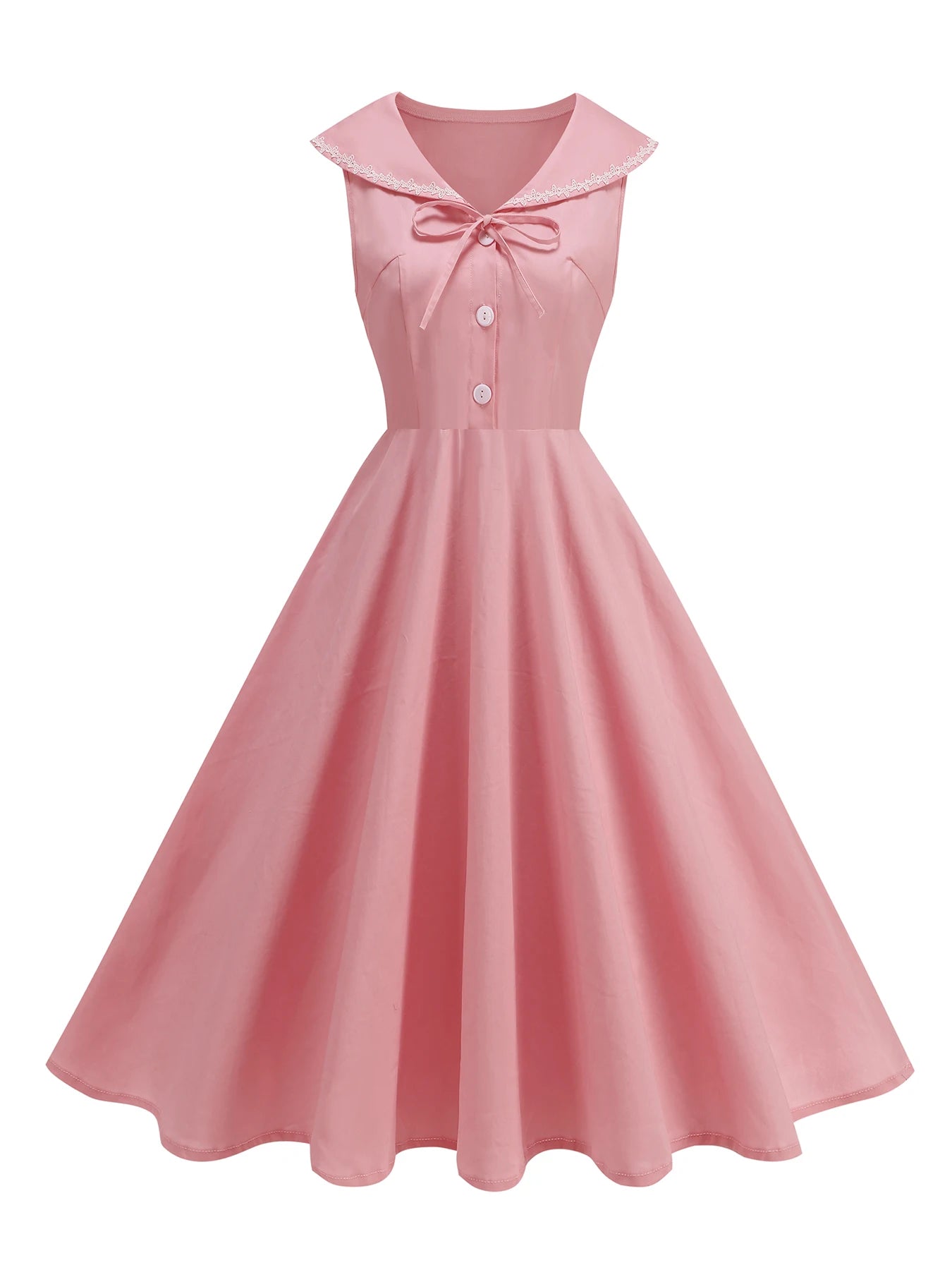 Sailor Collar Sleeveless Midi Dress with Button Front