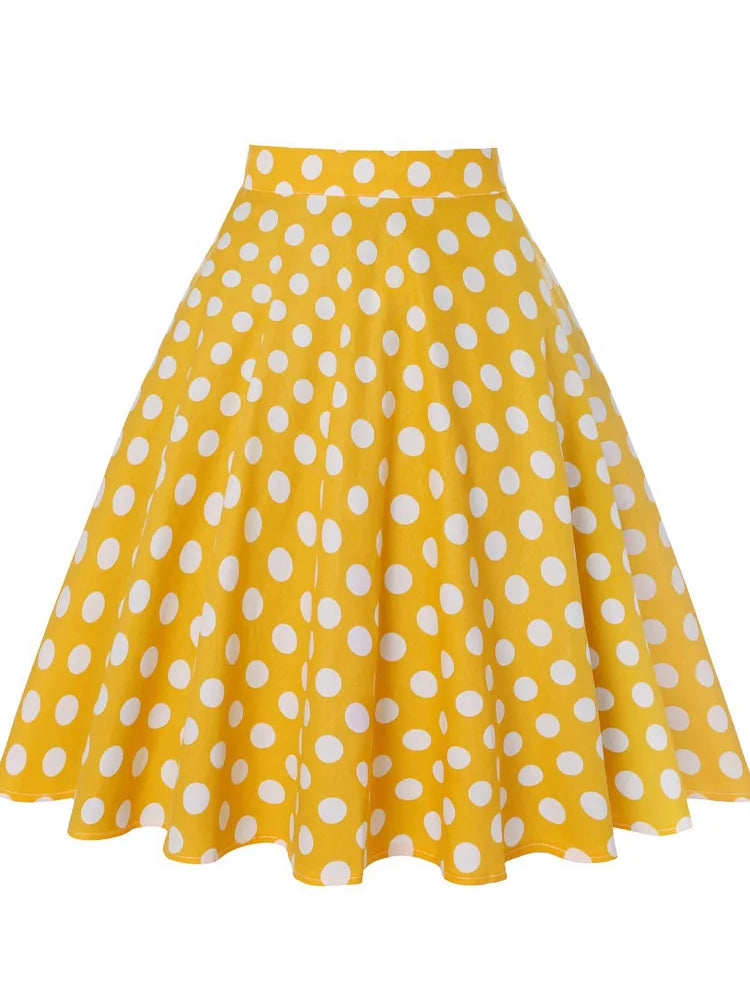 High Waist Polka Dot A Line Midi Skirt