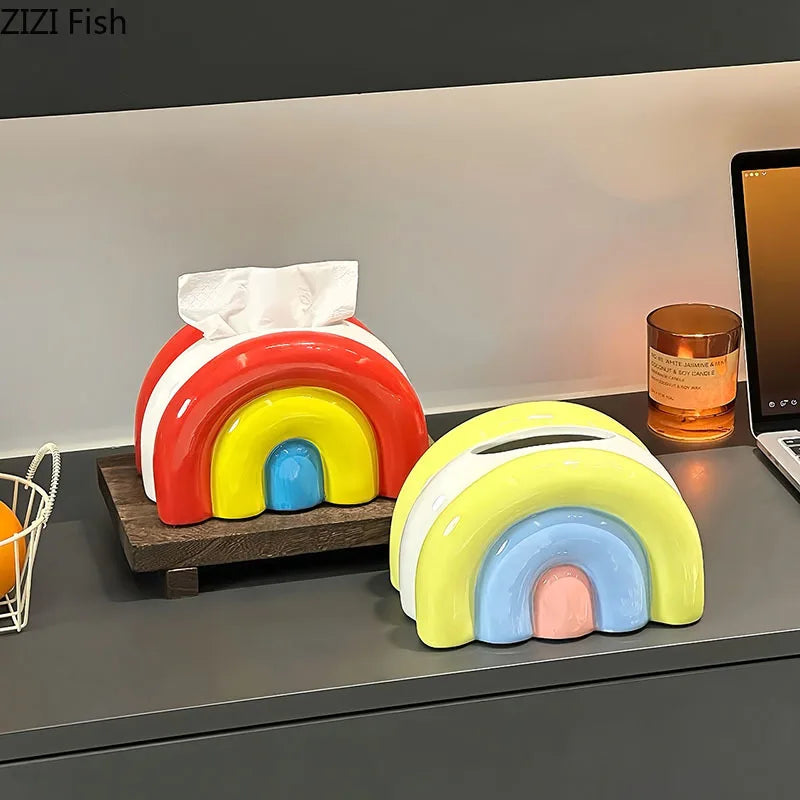 Retro Pop Ceramic Rainbow Tissue Box Cover