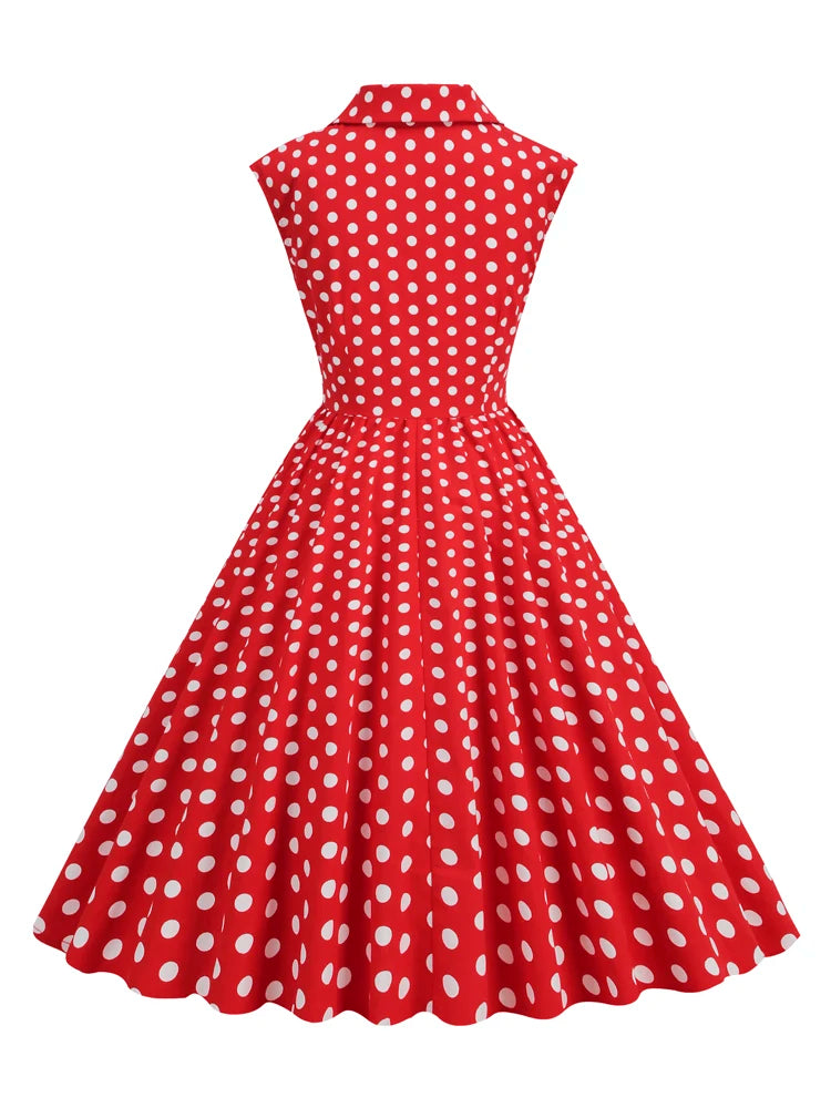 Sleeveless Polka Dot Button Front Midi Dress