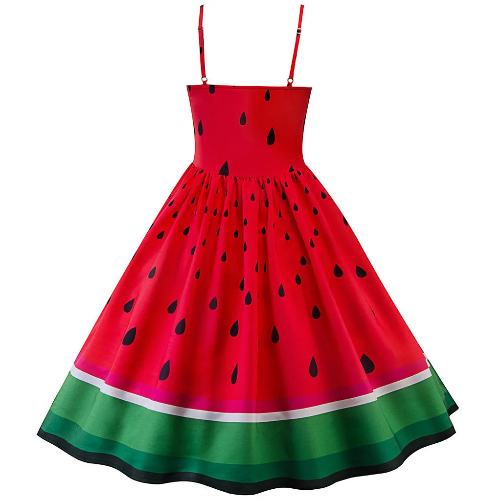 Watermelon Print Fit and Flare Dress