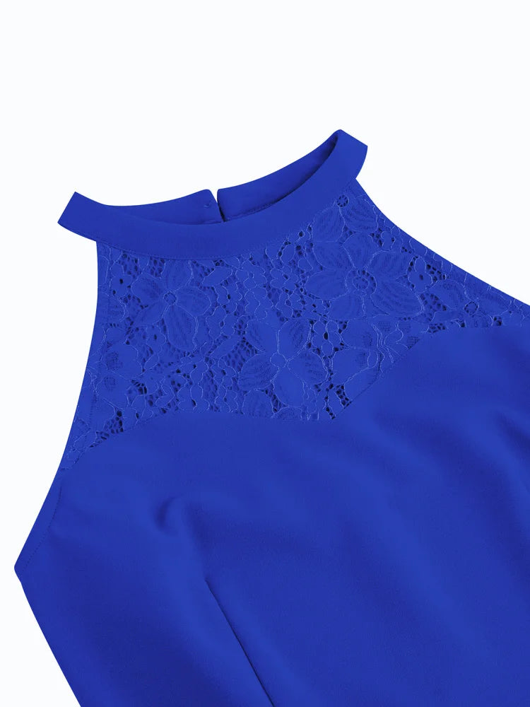 Lace Yoke Halter Fit & Flare Dress