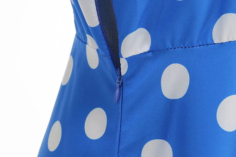 Vintage Polka Dot Pleated Summer Dress Women 1950s 60s Notched Collar Short Sleeve Belted Elegant Retro Clothing