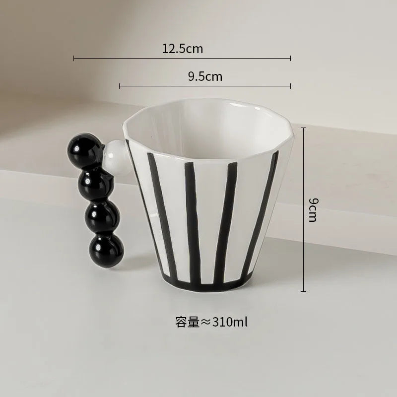 Mid-Century Mod Striped Latte Mug with Sculpted Handle