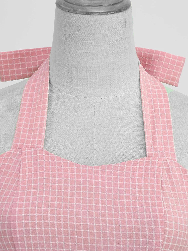 Halter Grid Print Fit & Flare Dress