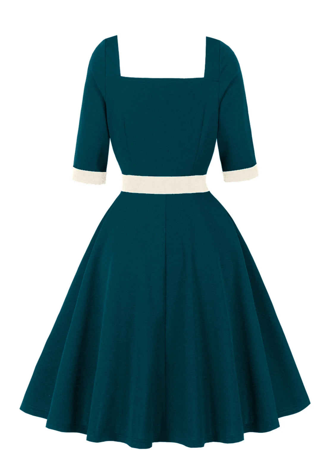 Contrast Lapel Button Detail Fit & Flare Dress