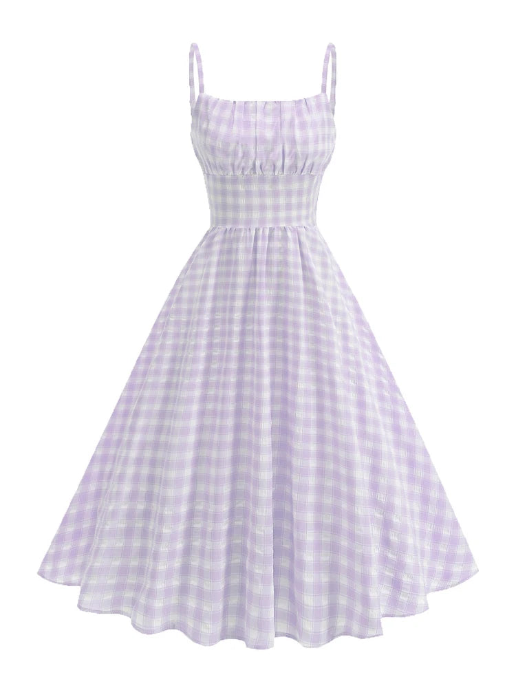 Gingham Square Neck Fit & Flare Dress