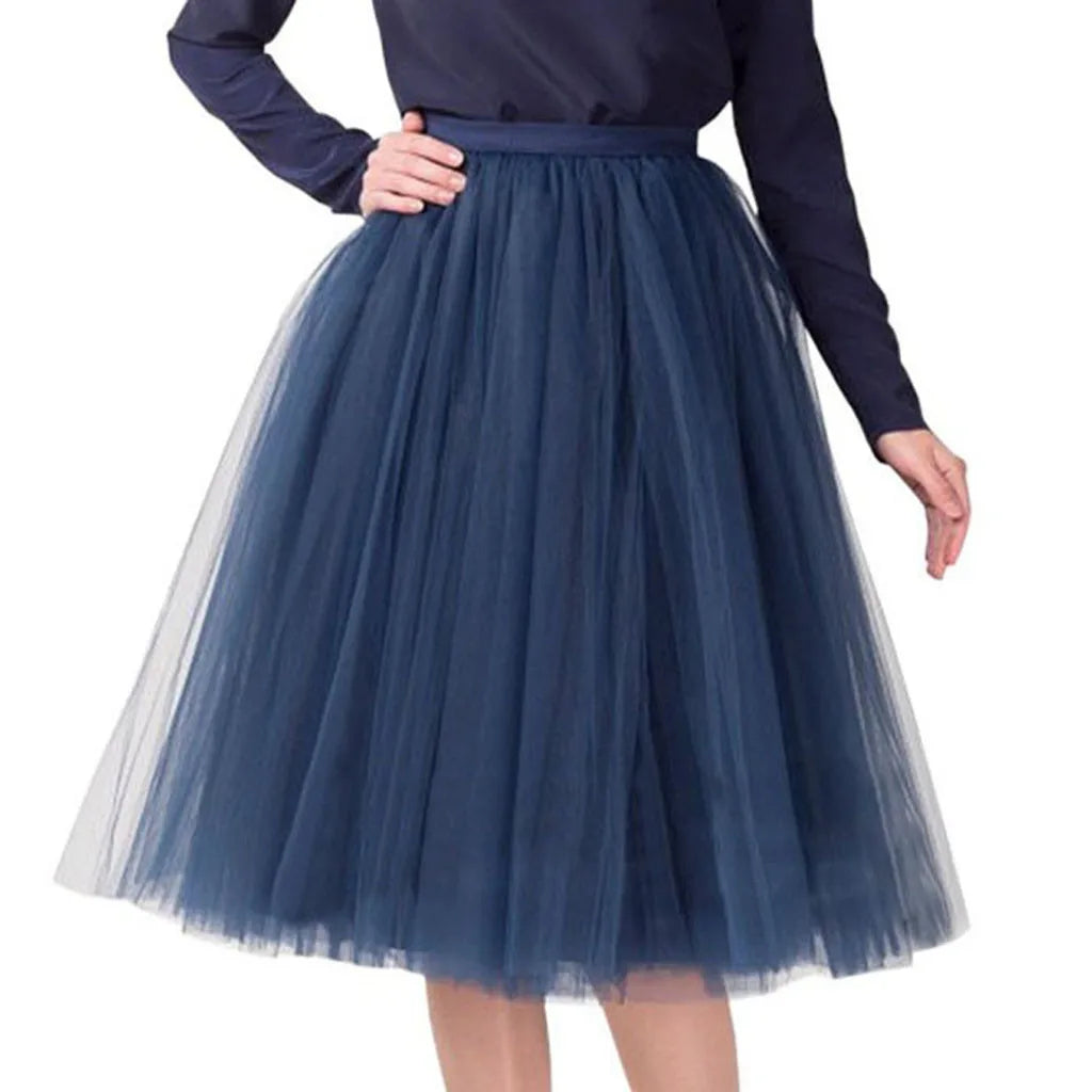 High Waist Tulle A Line Midi Skirt