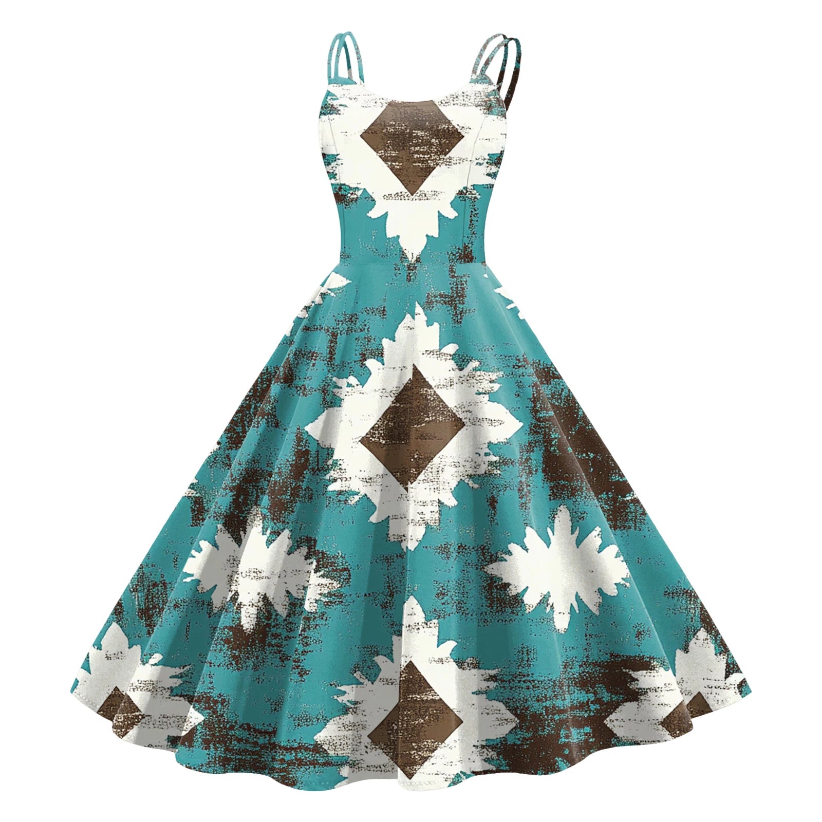 Southwest Print Spaghetti Strap Midi Dress