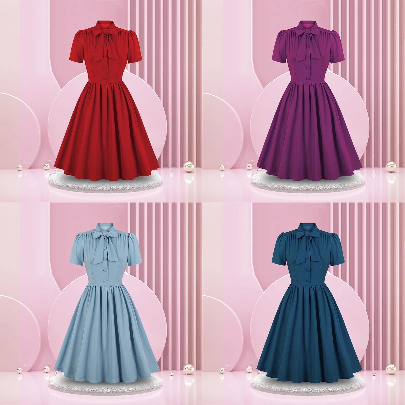 Short Sleeve Button Front Midi Dress with Neck Tie