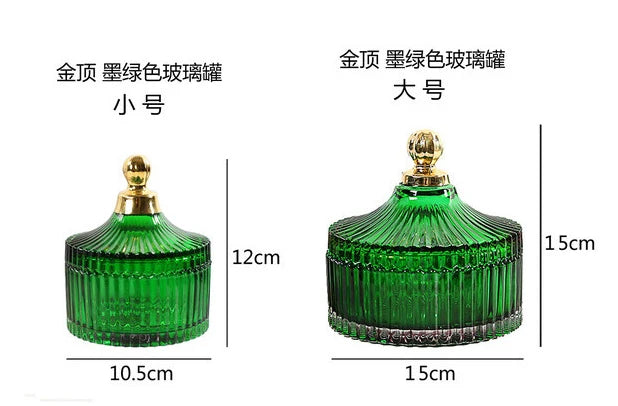 "Emerald Regency" Embossed Green Glass Jewelry & Candy Box