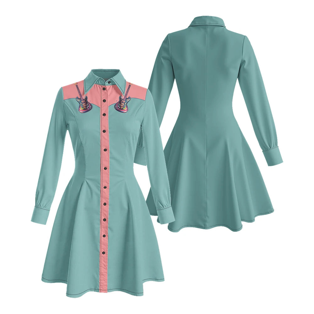 Long Sleeve Western-Style Button-Front Shirt Dress with Floral Yoke Graphic