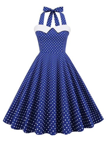 Halter Polka Dot Sweetheart Fit & Flare Dress