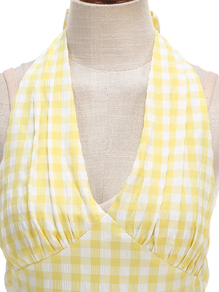 Gingham Halter Full Skirt Dress