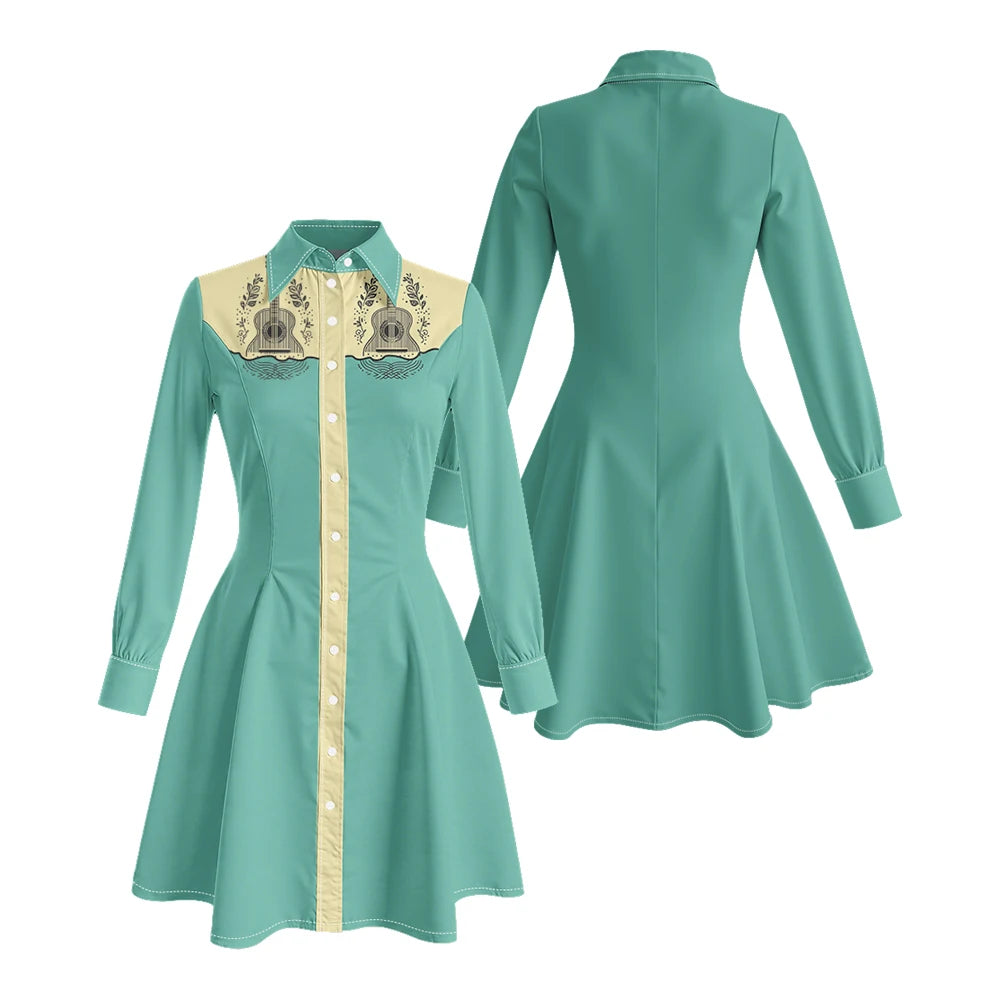 Long Sleeve Western-Style Button-Front Shirt Dress with Floral Yoke Graphic