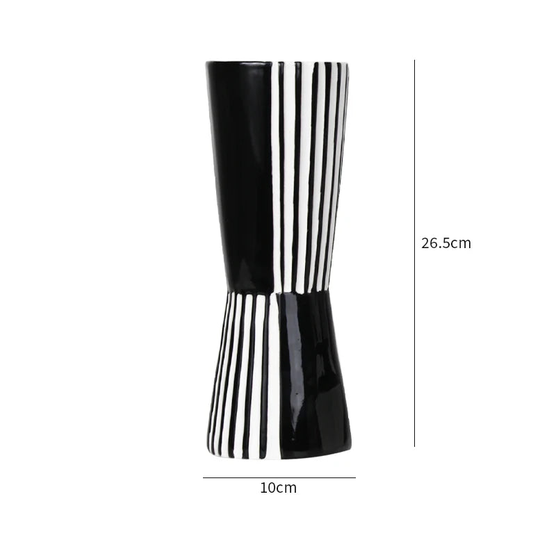 Art Deco Black & White Striped Geometric Vase