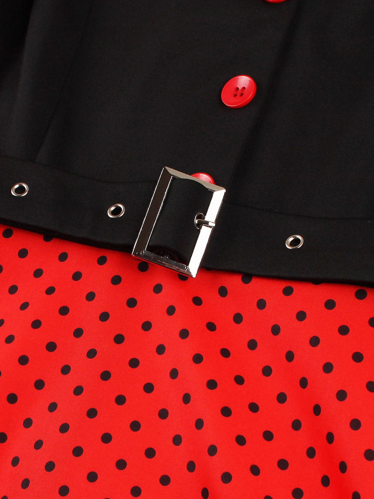 Polka Dot Contrast Panel Midi Dress with Belt