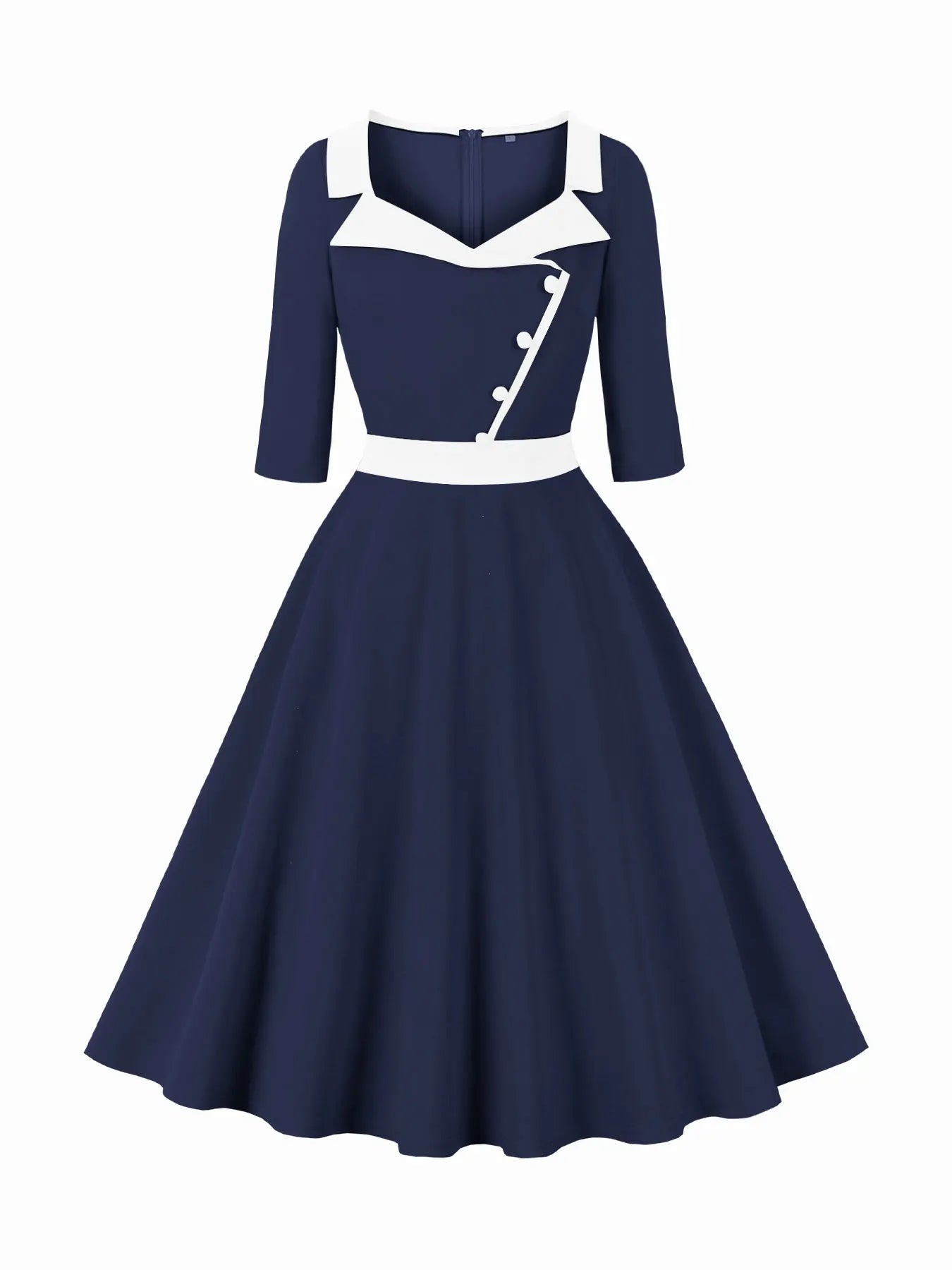 Contrast Collar Fit & Flare Dress