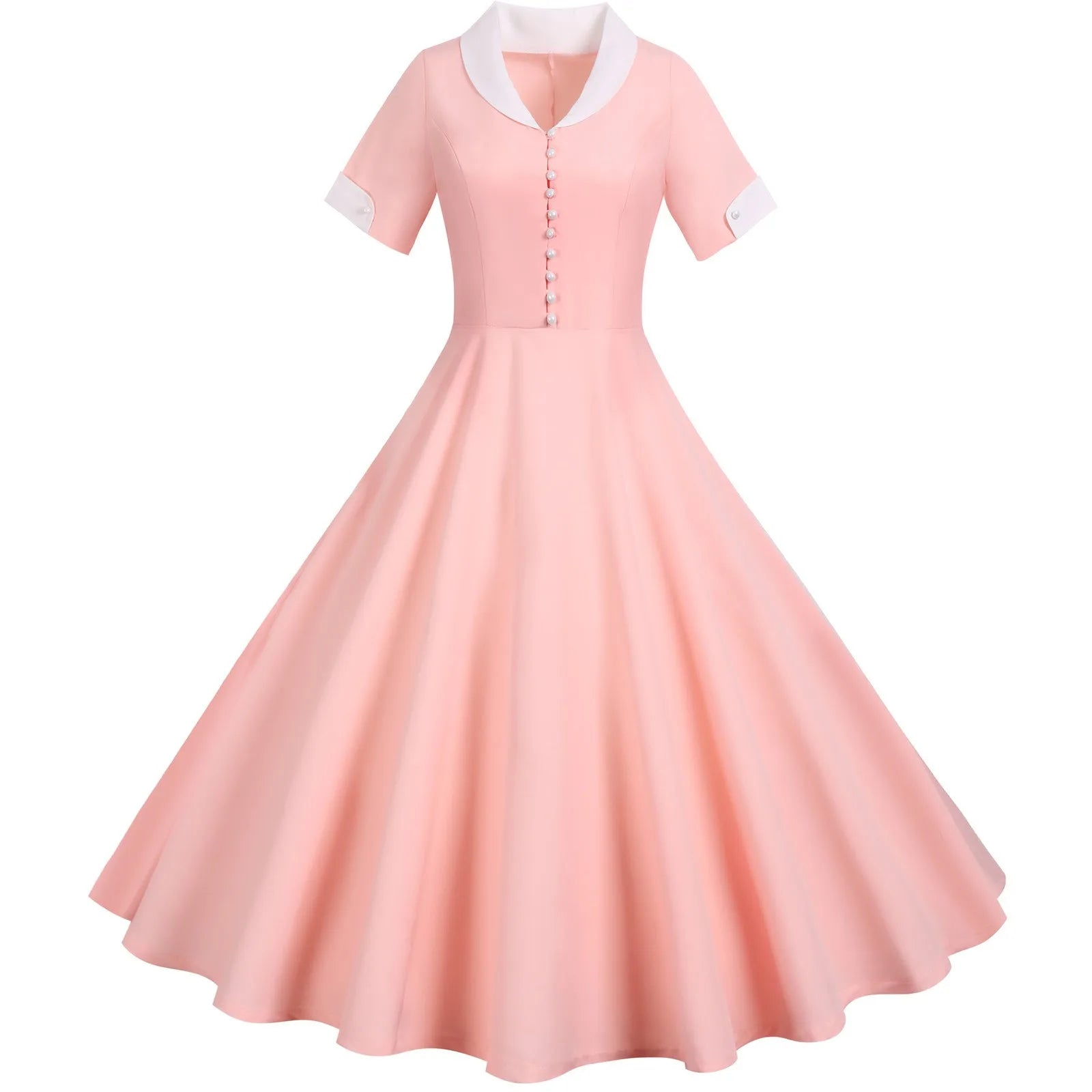 Contrast Collar Button Front Midi Dress
