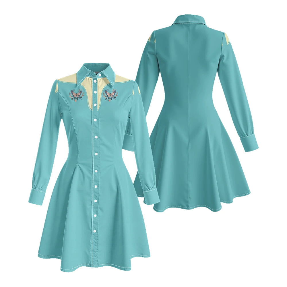 Long Sleeve Western-Inspired Shirt Dress with Embroidered Yoke