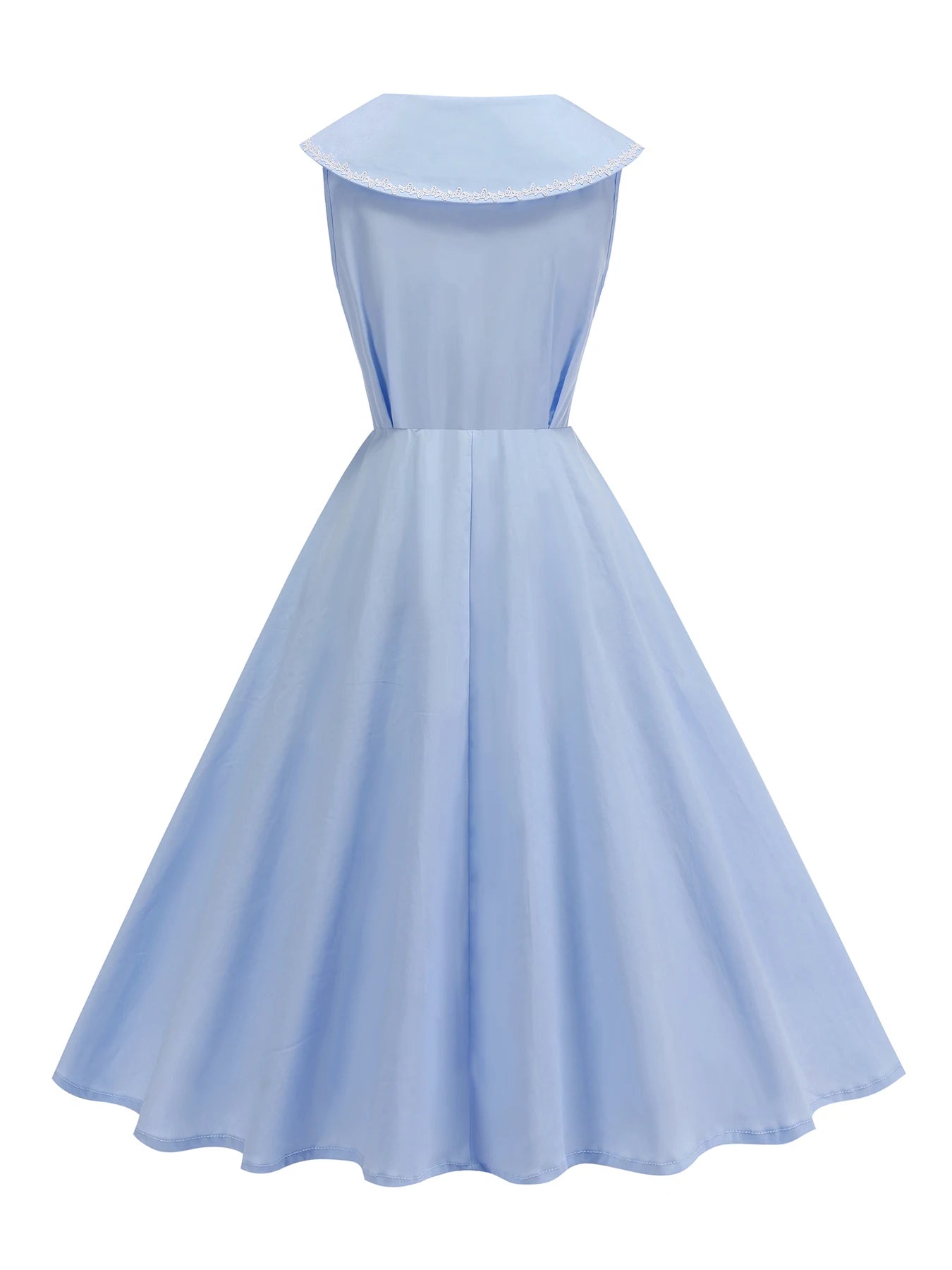Sailor Collar Sleeveless Midi Dress with Button Front