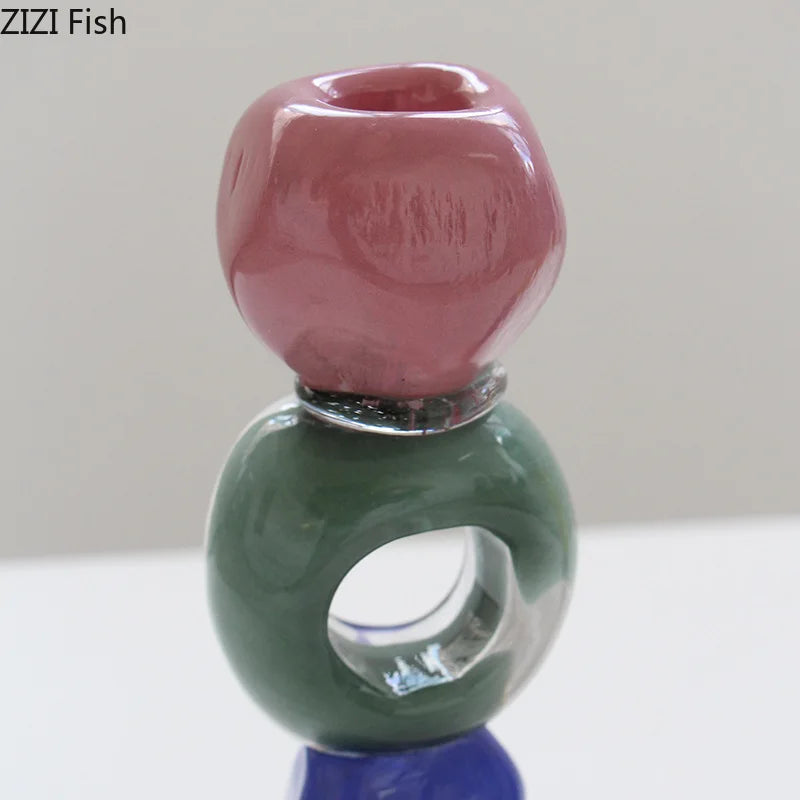 Classic Era Piled Stone Glass Candlestick Holder