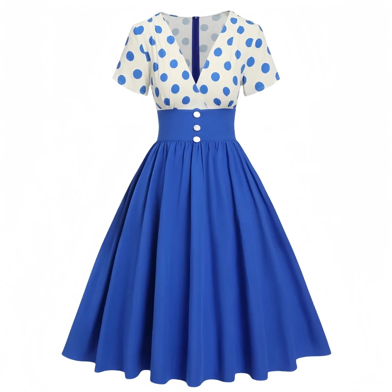 V Neck Polka Dot Fit and Flare Dress