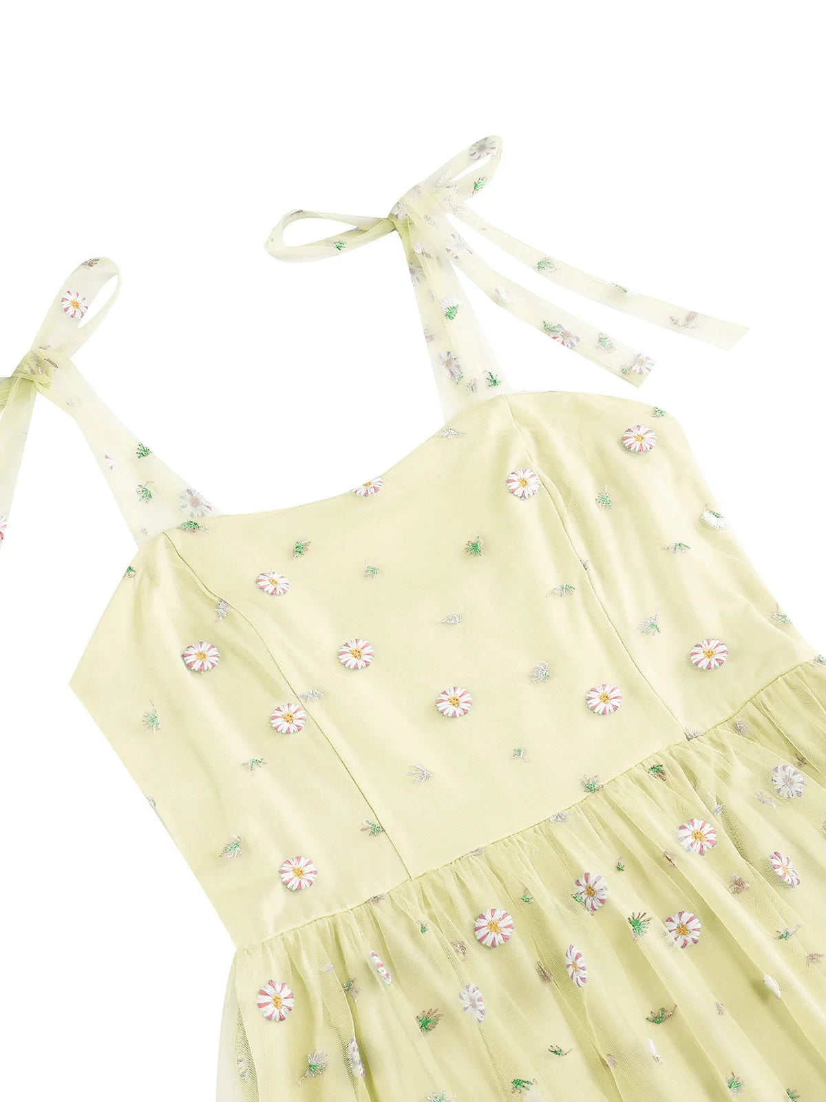 Embroidered Floral Tie Strap Midi Dress with Sheer Overlay