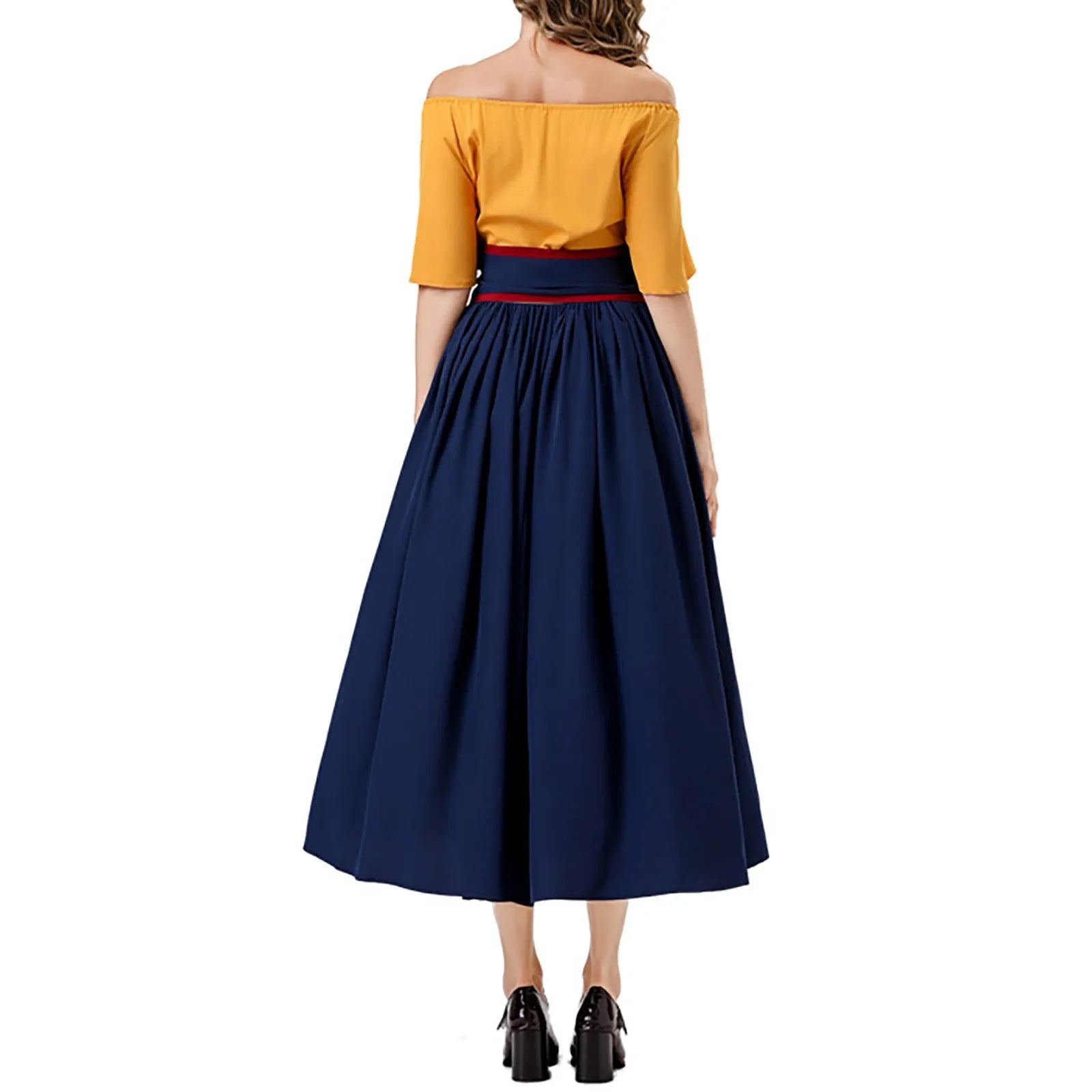 Off Shoulder Lace Up Panel Midi Dress