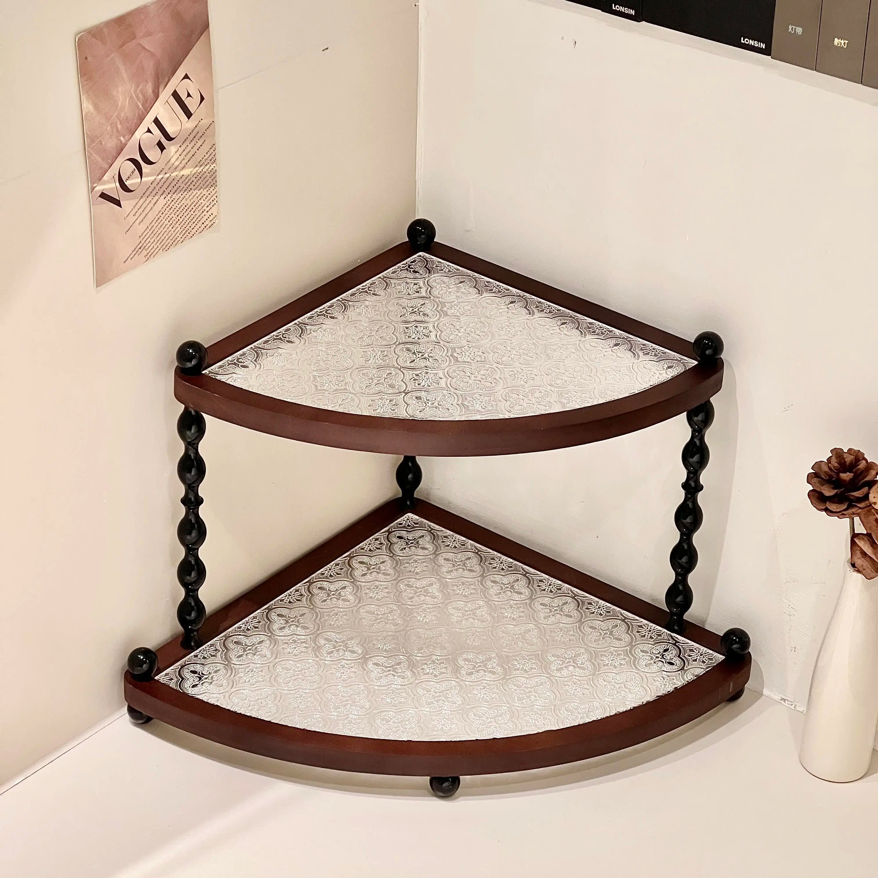 Mid-Century Executive Wooden Double-Tier Desktop Storage Rack