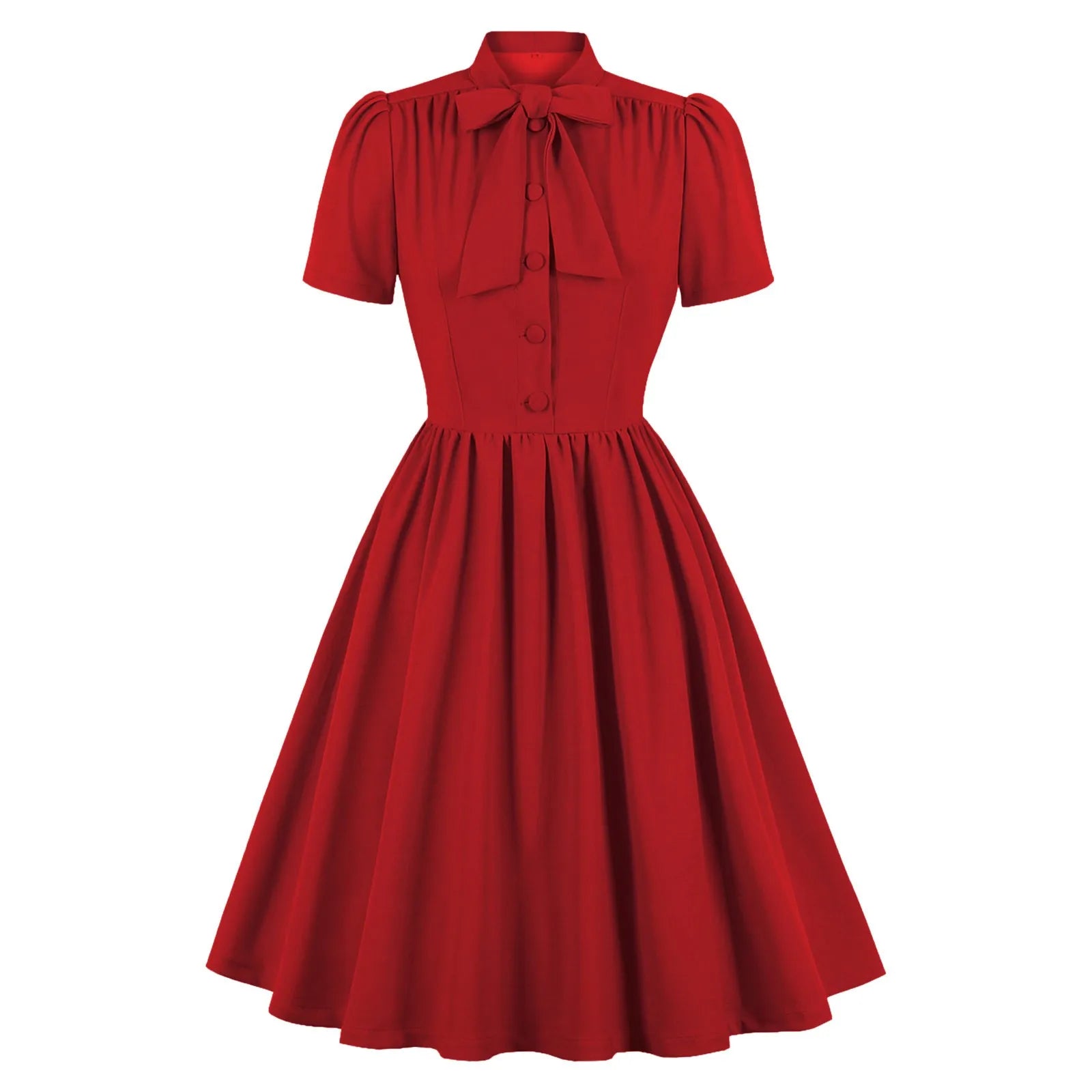 Short Sleeve Button Front Midi Dress with Neck Tie