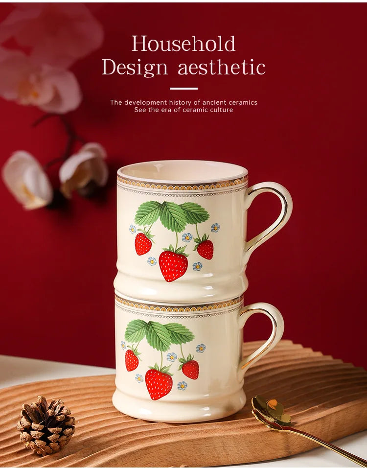 "Parisian Cafe" Hand-Painted Gold-Rimmed Strawberry Mug