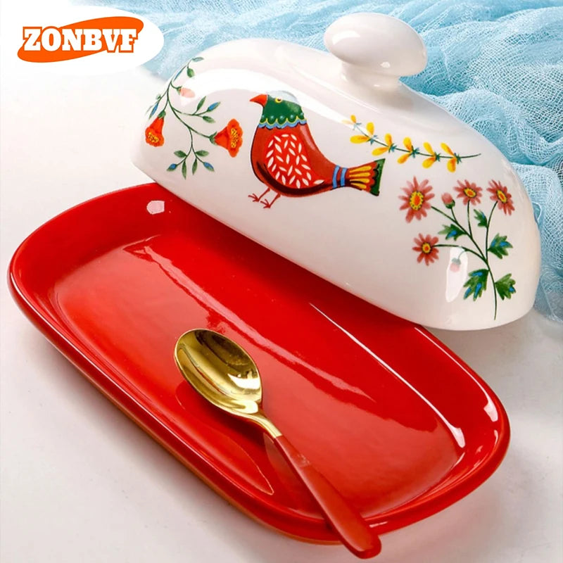 "Country Kitchen" Floral Ceramic Sealed Butter Dish